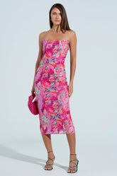 VERONICA PRINTED MESH MIDI DRESS