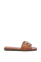 AKIRA ARCADIANA BROWN EMBELLISHED RHINESTONE SANDAL