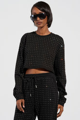 BUTTERCUP LONG SLEEVE RHINESTONE EMBELLISHED T-SHIRT IN BLACK