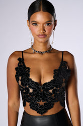 IN THE GARDEN VELVET BRALETTE TOP IN BLACK
