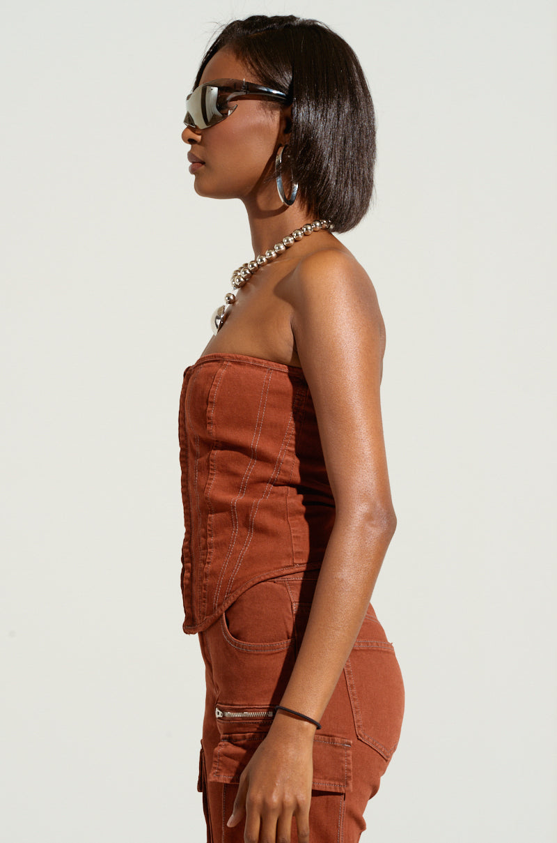 DOUBLE VISION VINTAGE WASH DENIM CORSET TOP