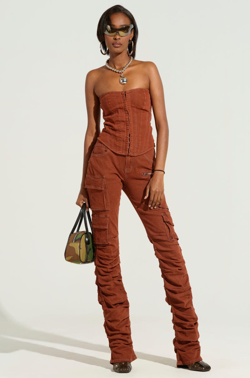 DOUBLE VISION VINTAGE WASH DENIM CORSET TOP