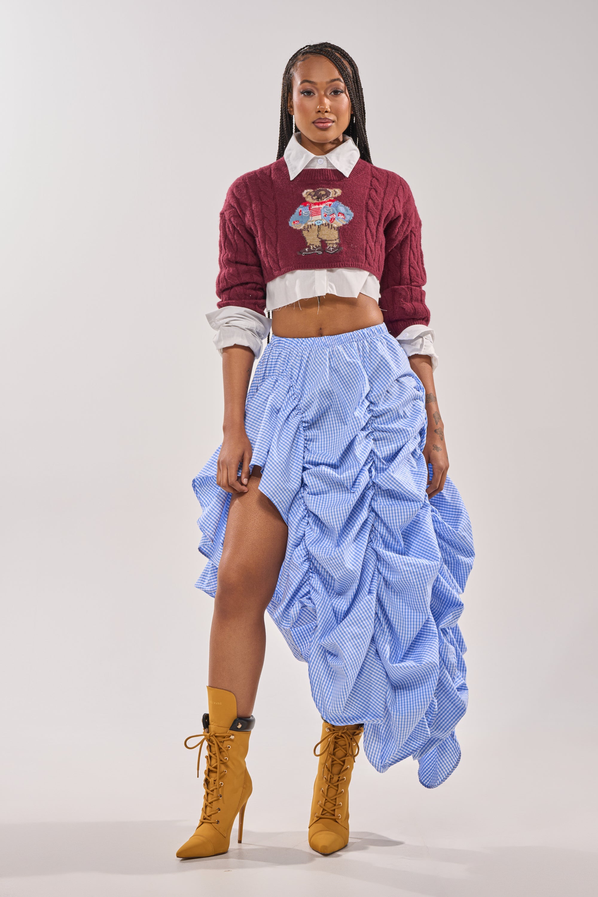 COASTING STRIPE RUCHED SKIRT