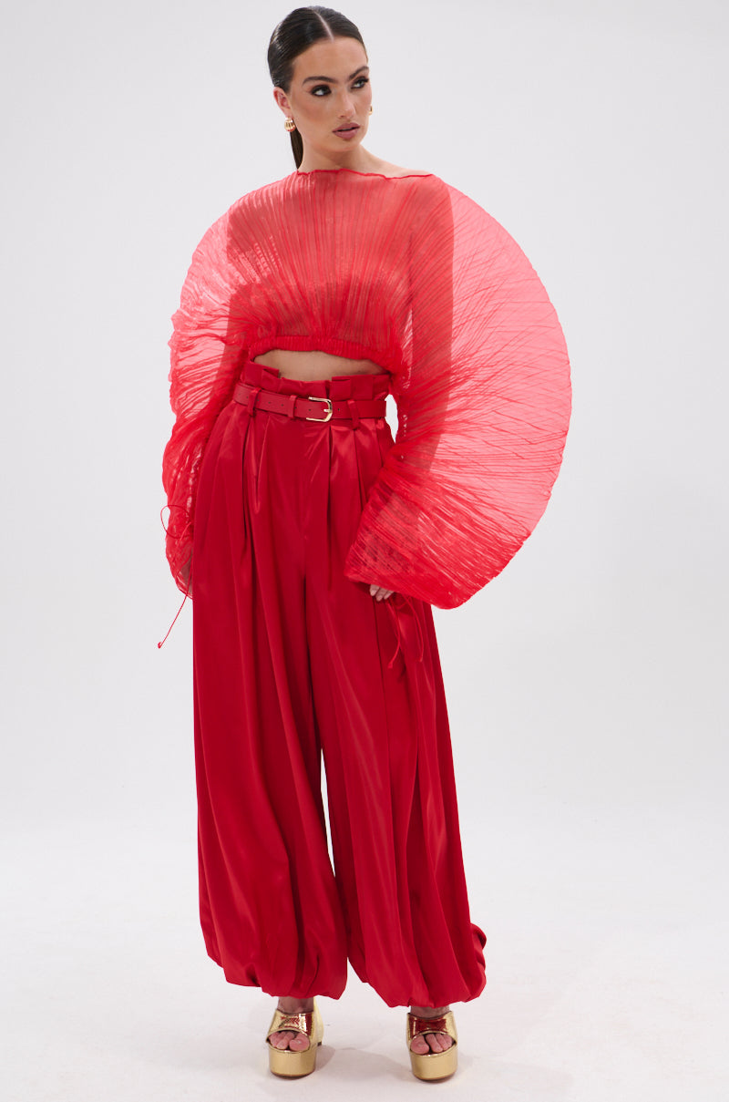 FORTUNE'S FAVORITE SATIN BELTED BALLOON PANT IN RED