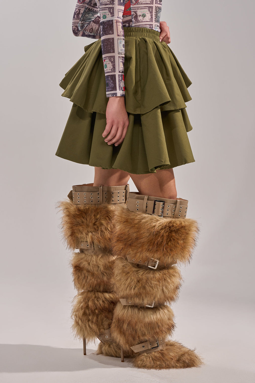 OLIVIA OLIVE MINI PLEATED SKIRT