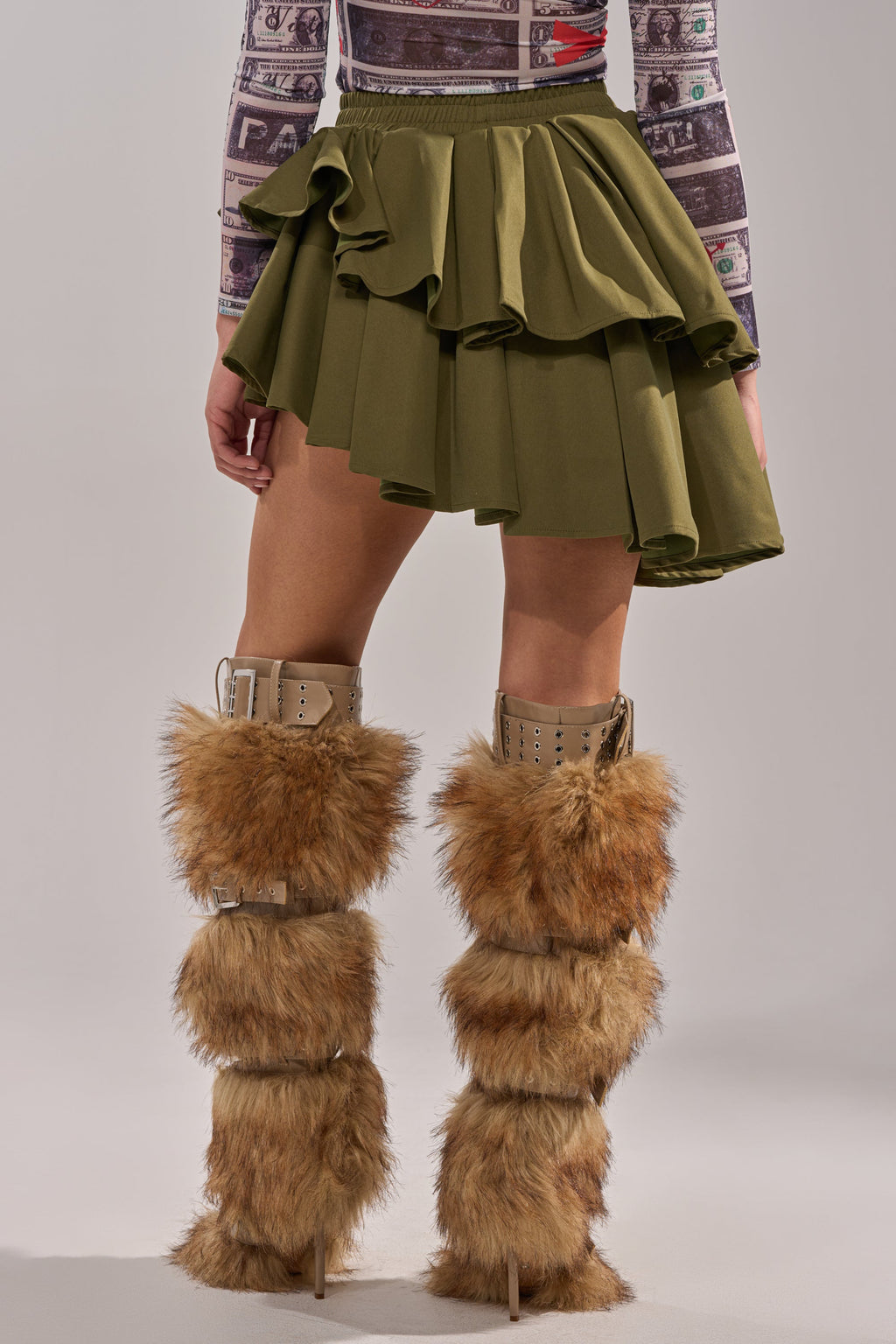 OLIVIA OLIVE MINI PLEATED SKIRT
