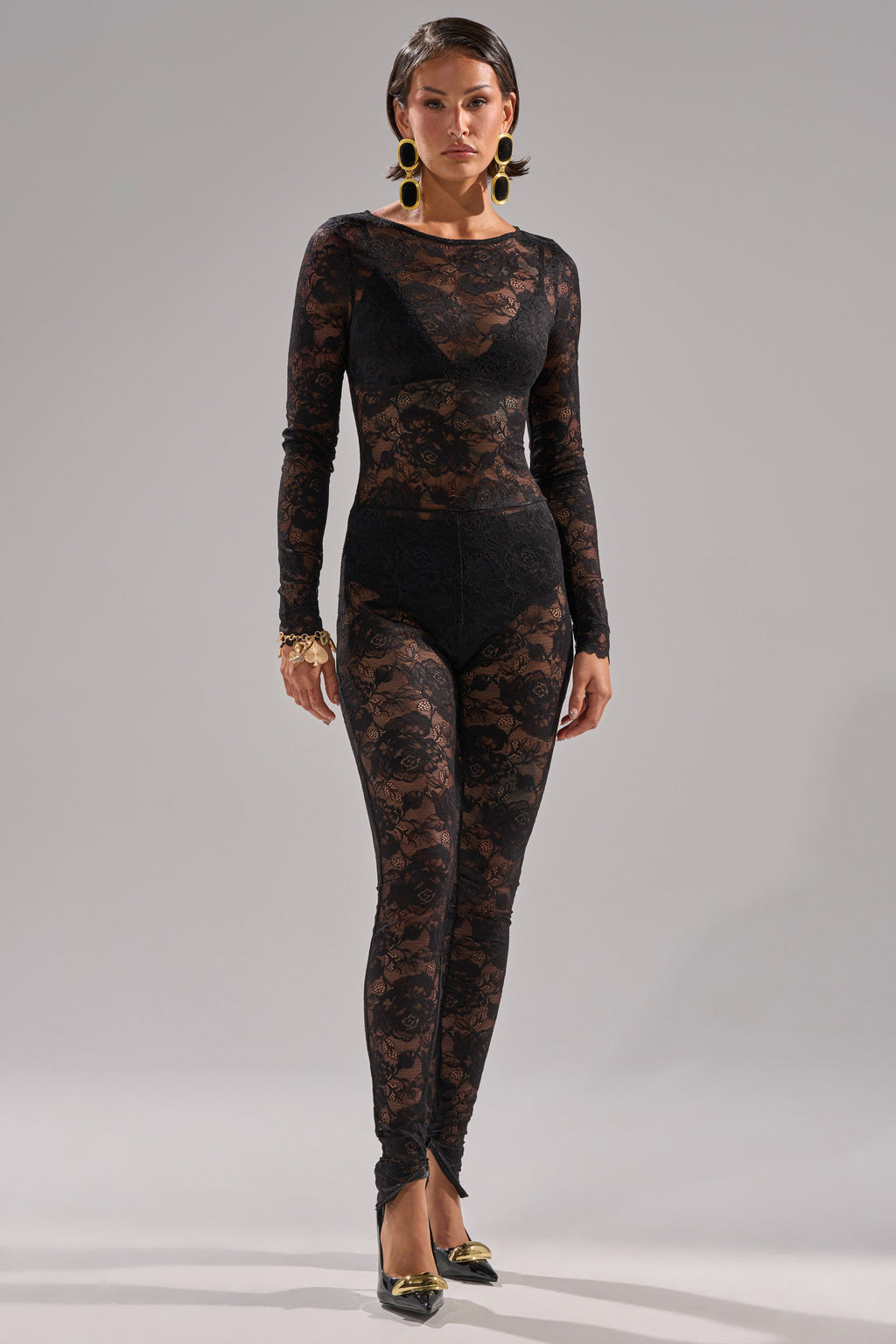 FROM DAY TO NIGHT LACE JUMPSUIT IN BLACK