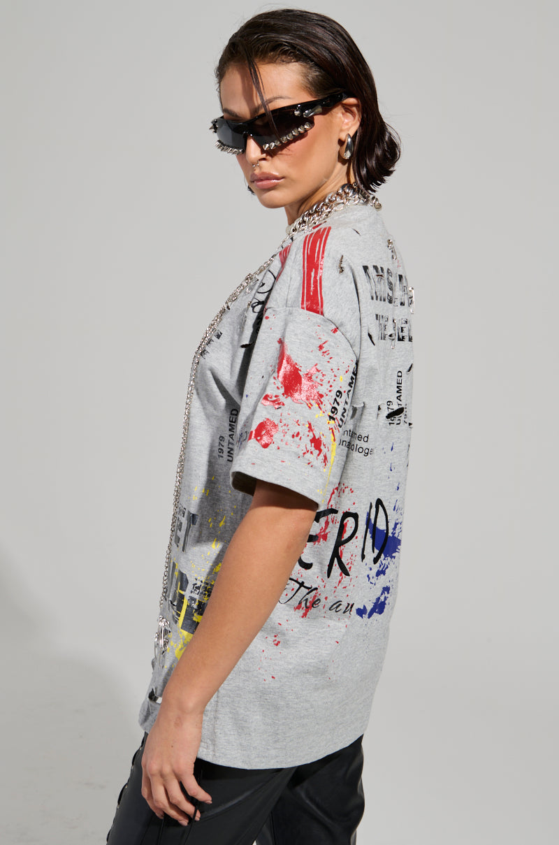 SWEET REVENGE DISTRESSED T-SHIRT IN GREY