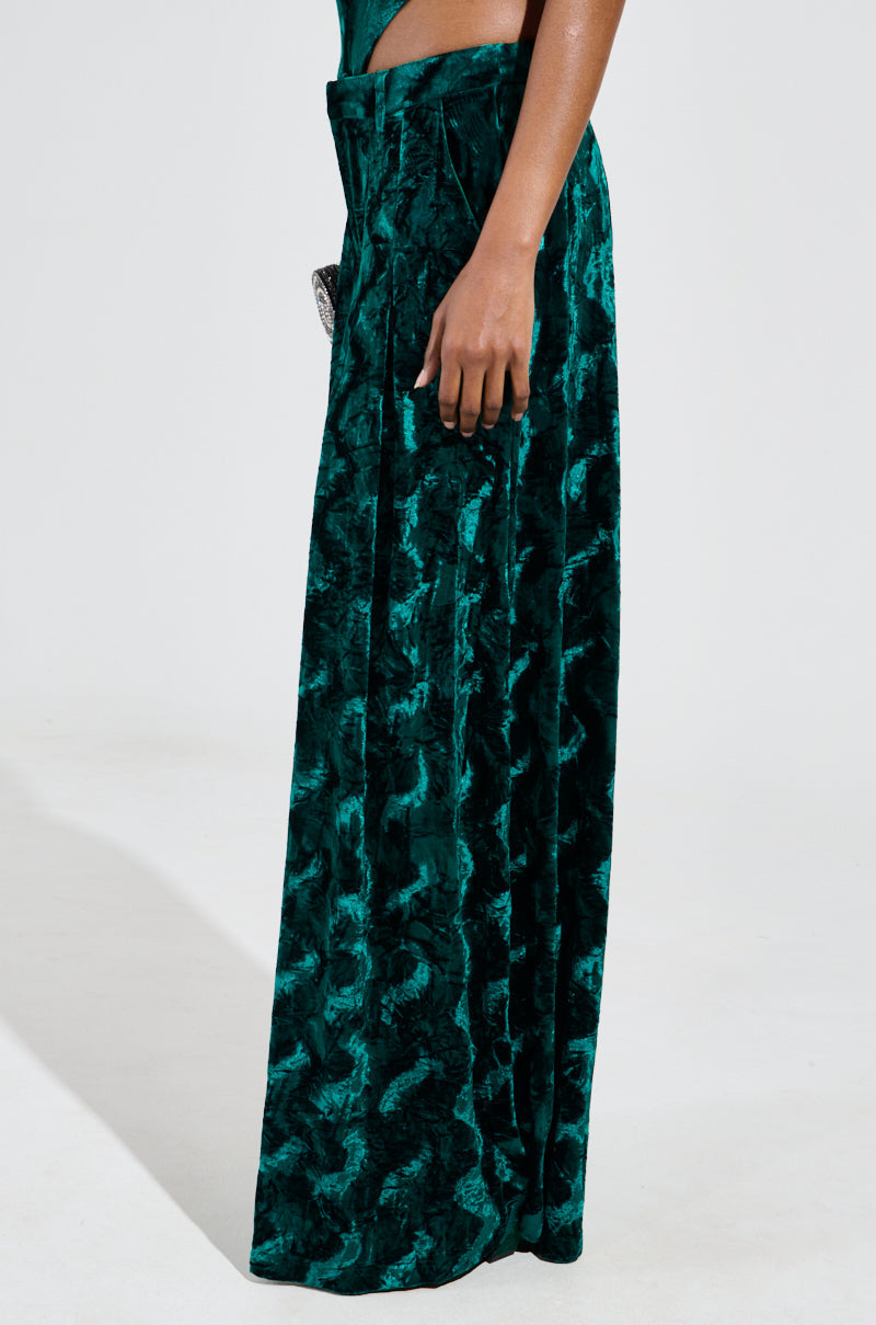 GREEN WITH ENVY VELVET WIDE LEG TROUSER