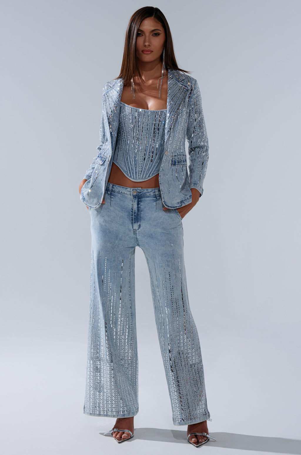 MILA EMBELLISHED FLARE PANT IN DENIM