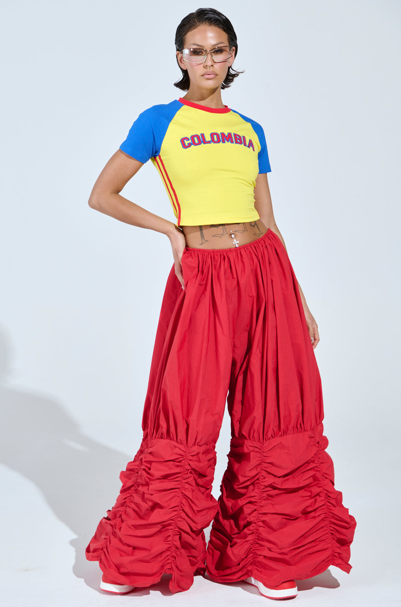 WIDE LEG SCRUNCHED HEM PANTS