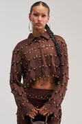 THE SNEAK PEEK STUDDED SUEDE BLOUSE