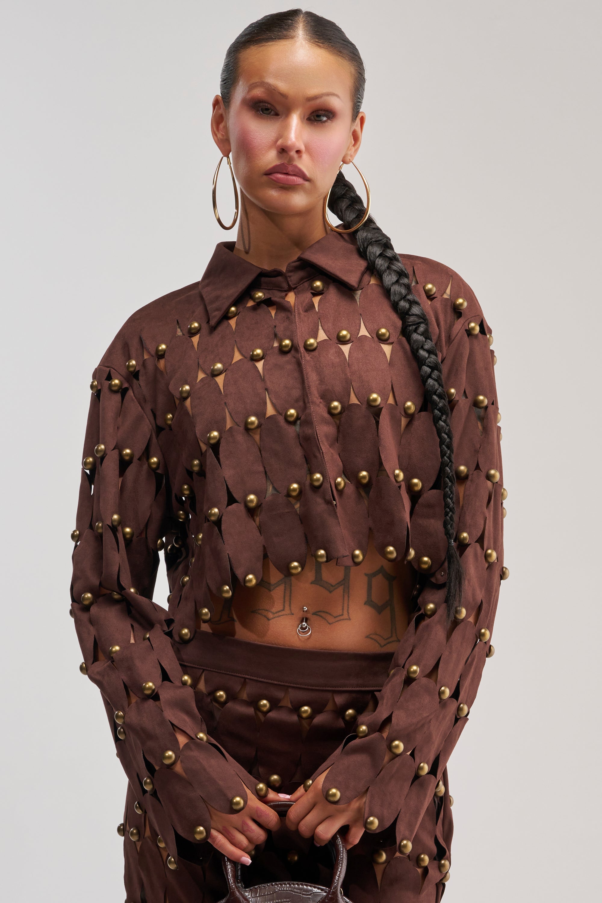 THE SNEAK PEEK STUDDED SUEDE BLOUSE