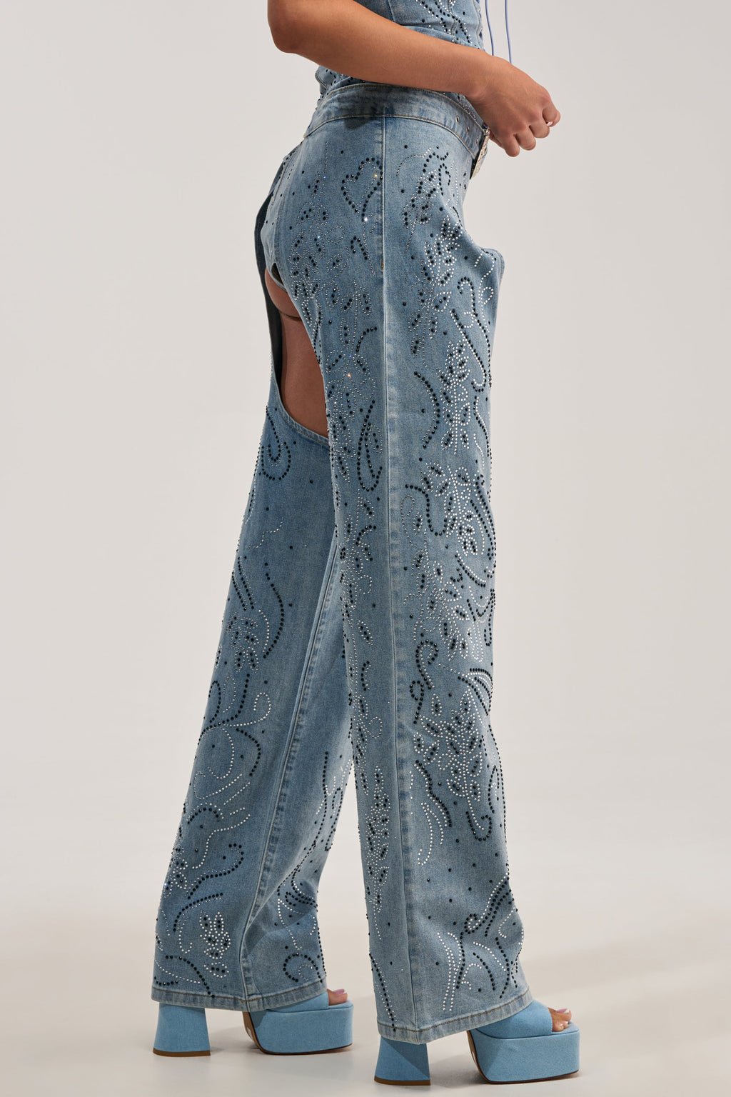 COWGIRL NIGHTS RHINESTONE DENIM CHAPS