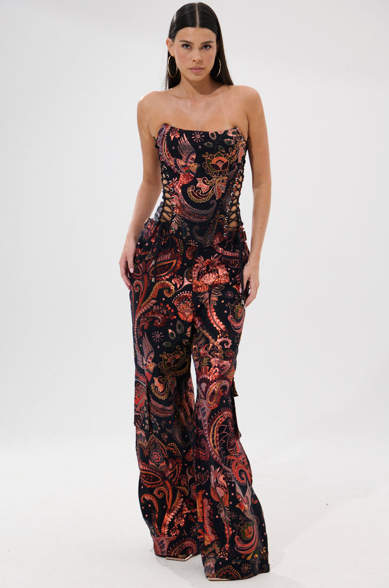 FALL VIBES BROCADE CORSET WITH LACE UP SIDES