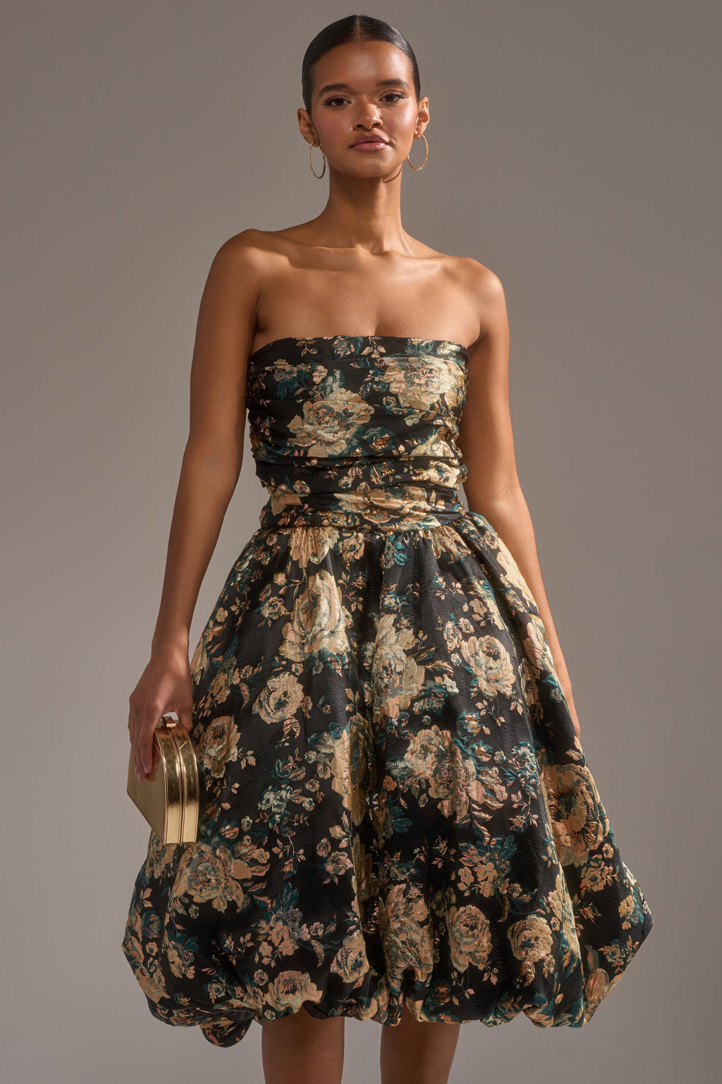 DRESSED TO IMPRESS BROCADE MIDI DRESS