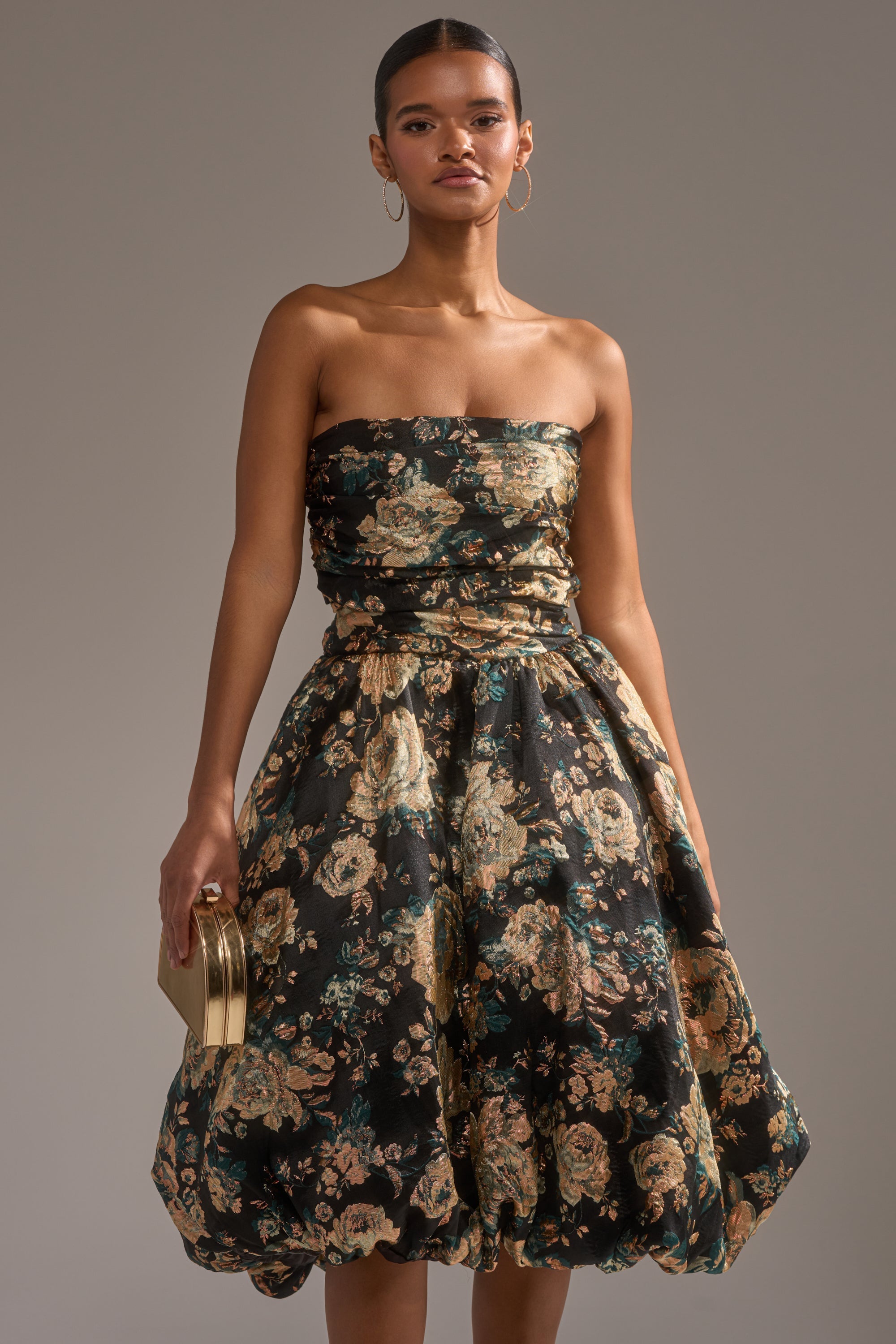 DRESSED TO IMPRESS BROCADE MIDI DRESS