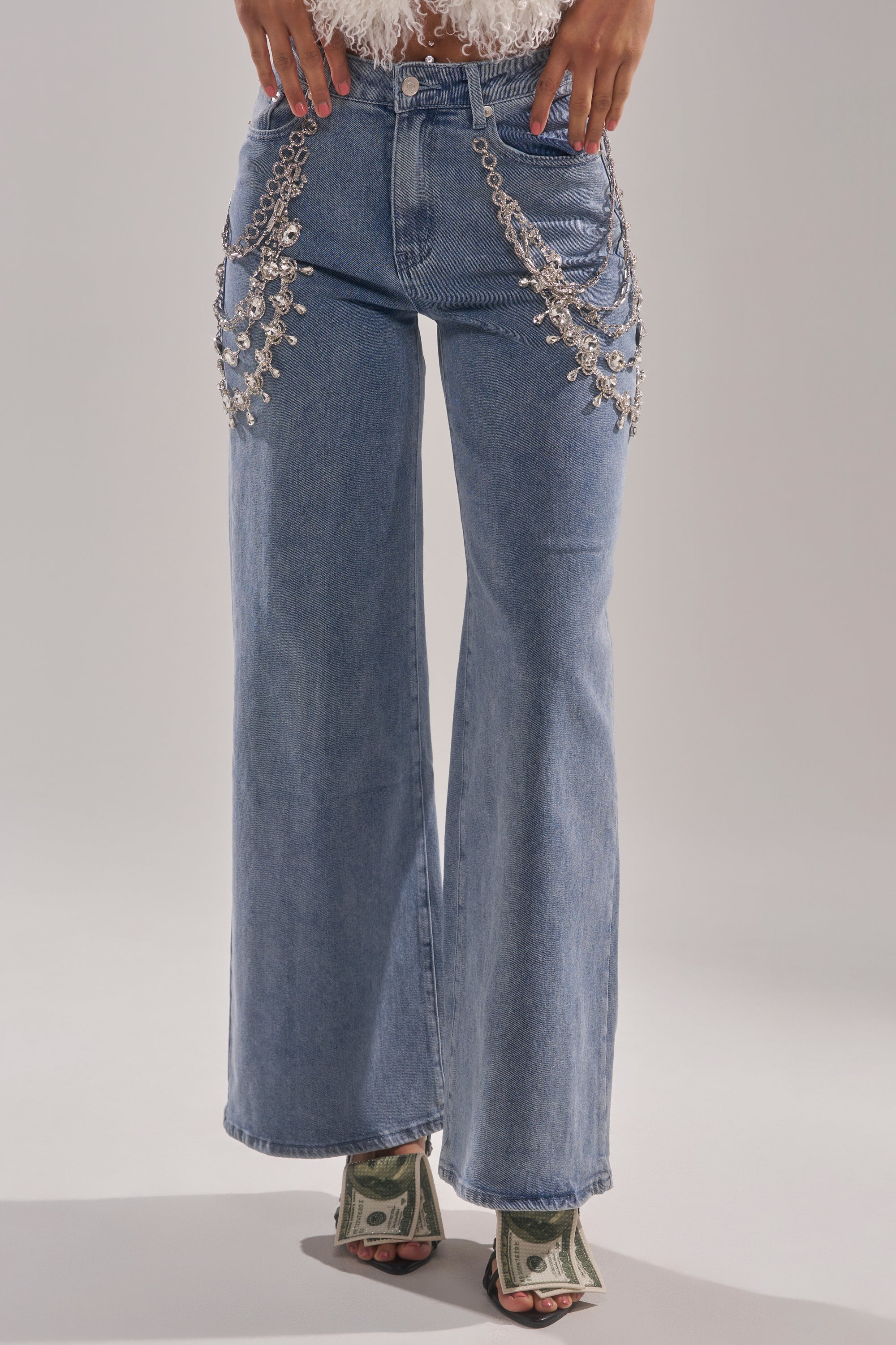 DIAMOND LOVER RELAXED DENIM WITH RHINESTONE