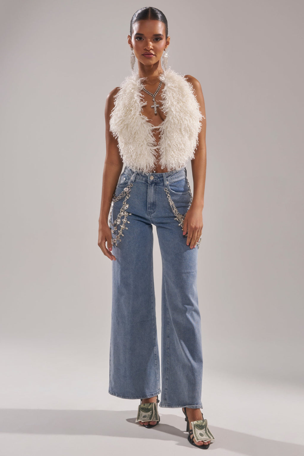 DIAMOND LOVER RELAXED DENIM WITH RHINESTONE