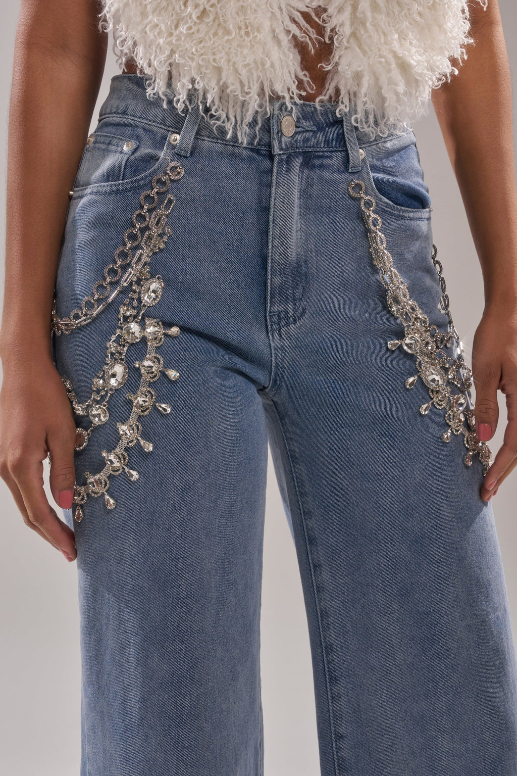 DIAMOND LOVER RELAXED DENIM WITH RHINESTONE