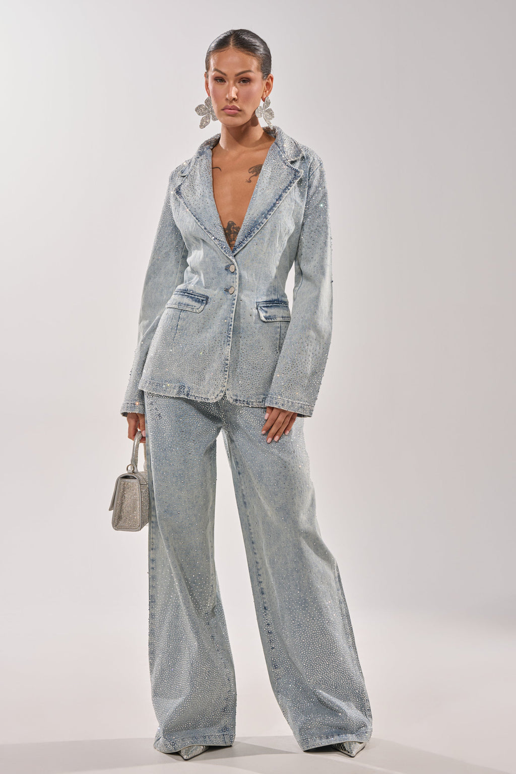LIGHTS OUT RHINESTONE WIDE LEG DENIM