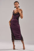 ESSENTIAL LACE TRIM SATIN SLEEVELESS MIDI DRESS