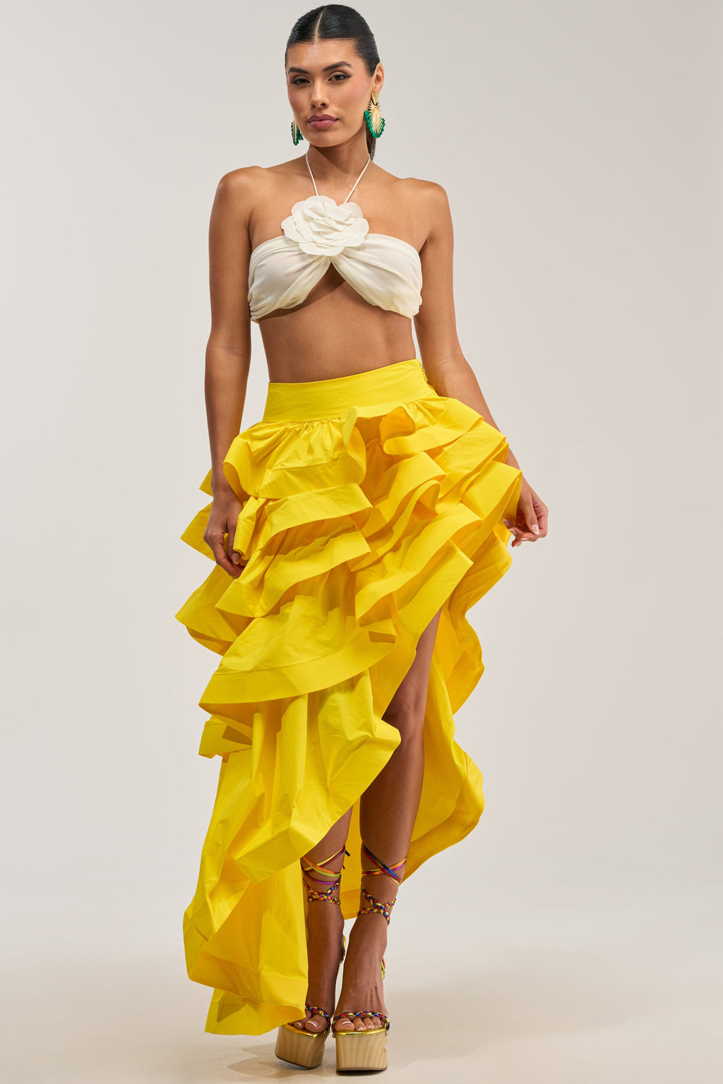 ELEGANT QUEEN ASYMMETRICAL SKIRT IN YELLOW