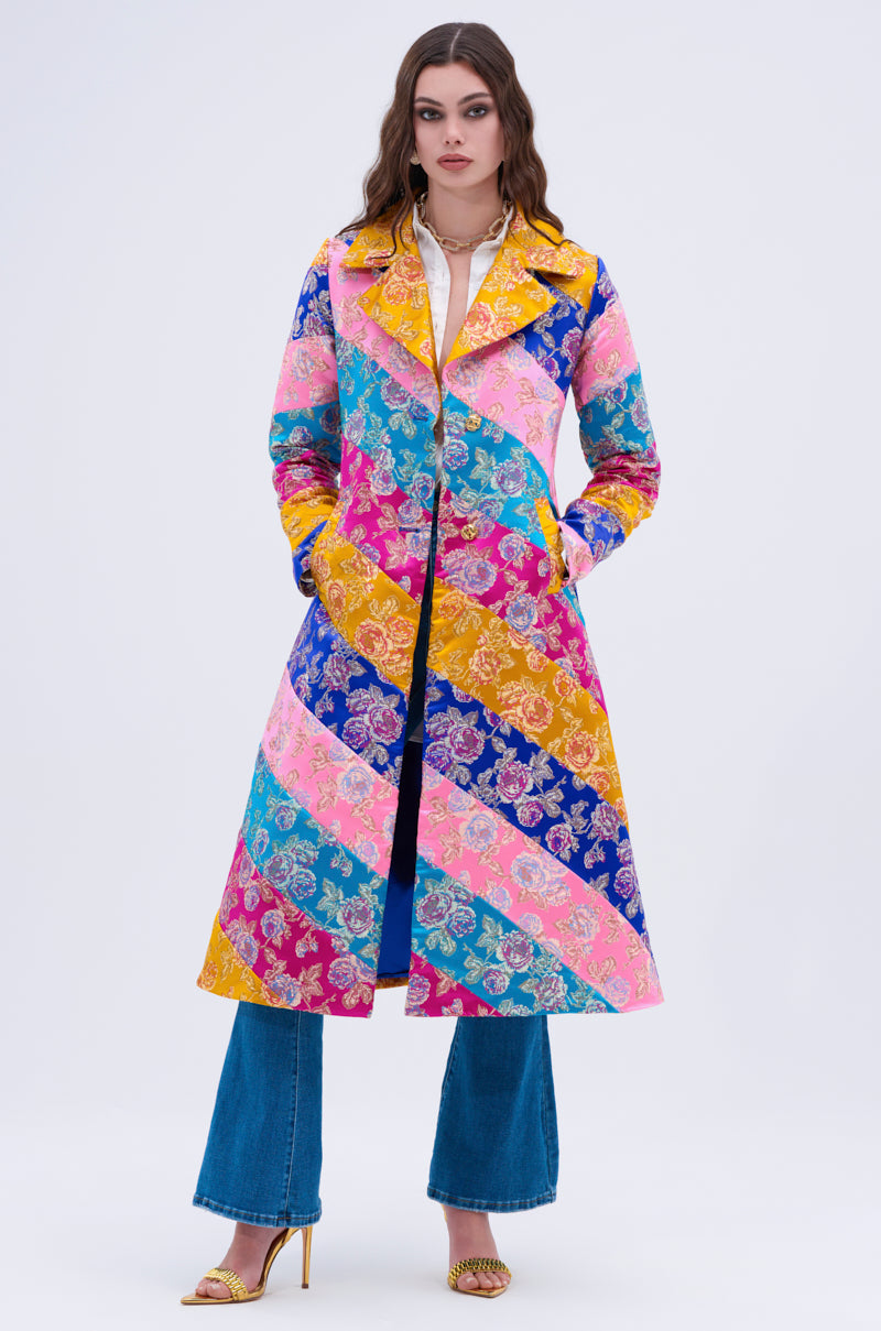 BIASED PATCHWORK BROCADE TRENCH