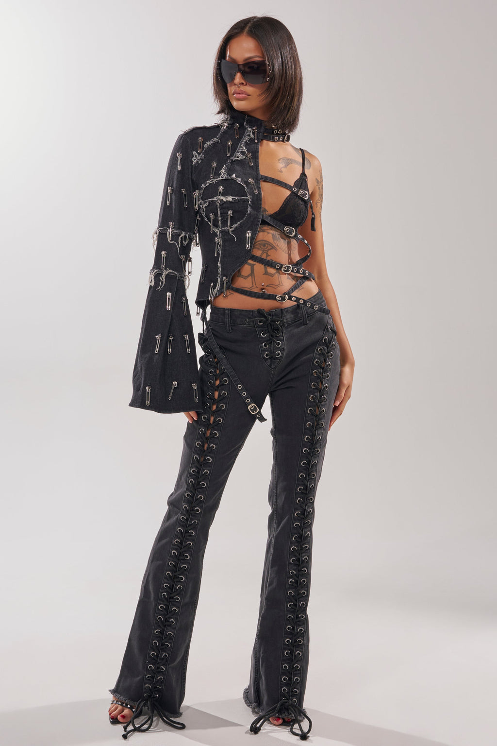 HOTTY LACE UP FLARE DENIM