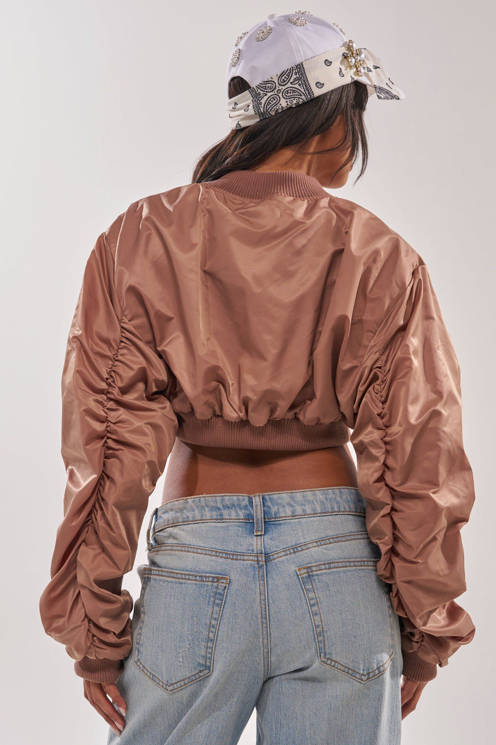 TAKE IT EASY CROPPED BOMBER IN MAUVE