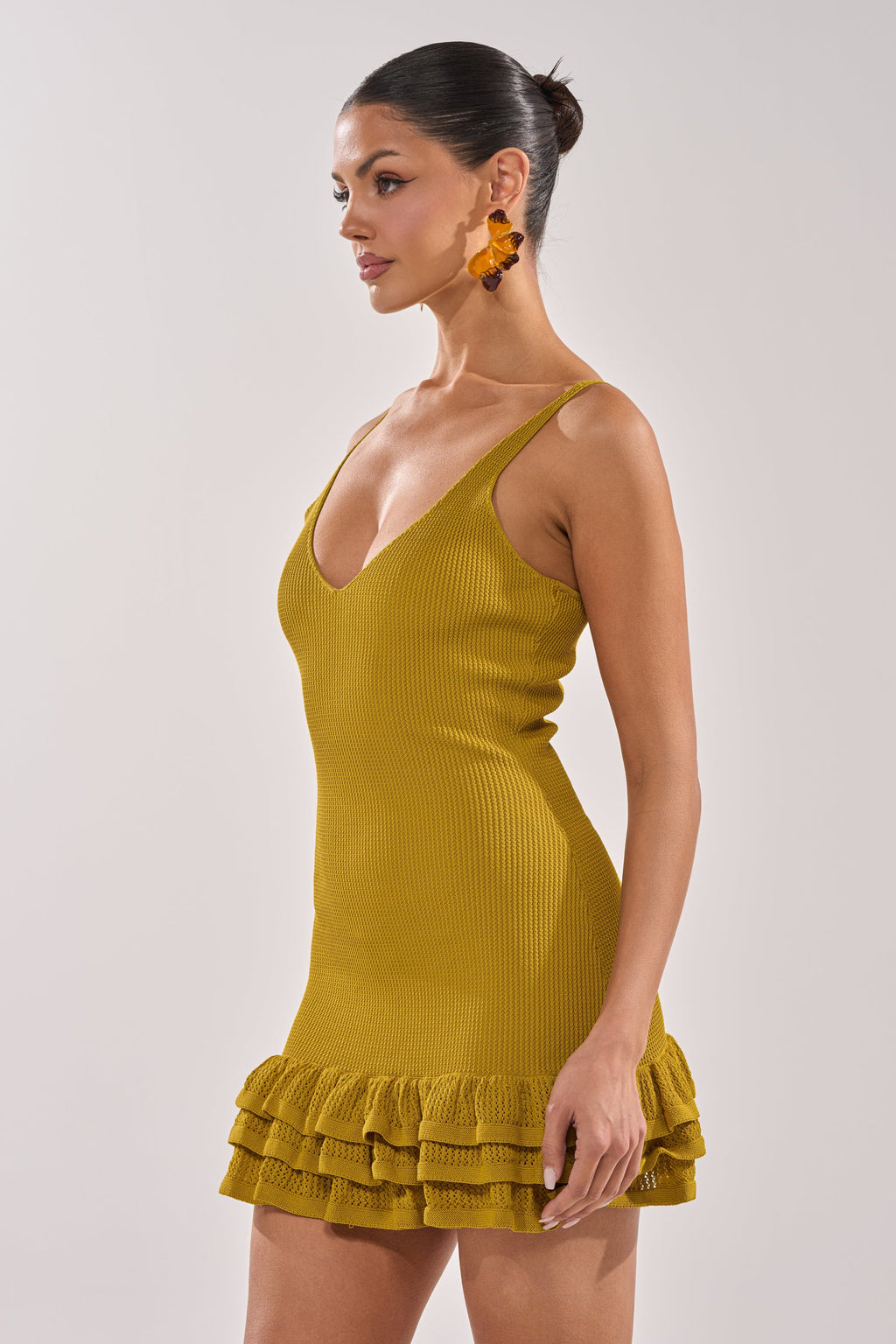 RUFFLE QUEEN MINI DRESS IN GREEN