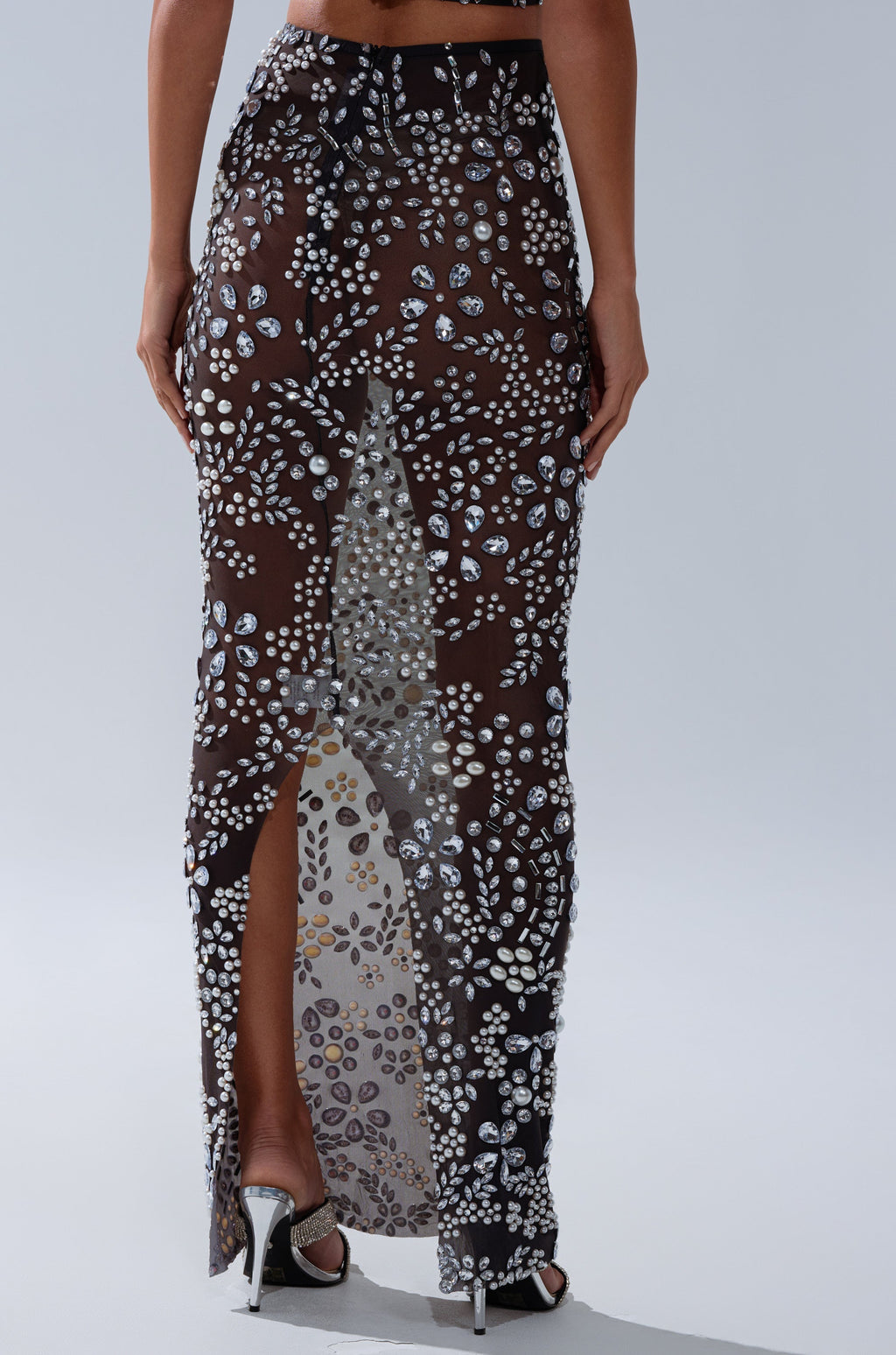 BLING BLING MESH RHINESTONE MAXI SKIRT