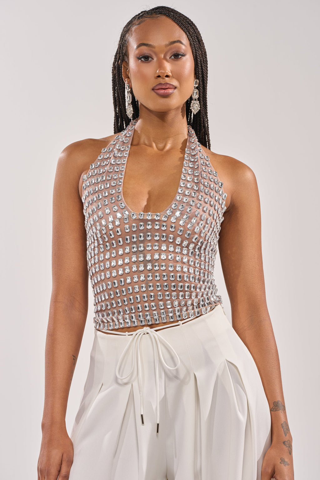 SPARKLING LIGHTS RHINESTONE HALTER TOP