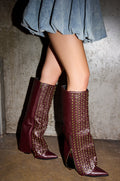 AZALEA WANG AGUSTUE BURGUNDY STUDDED WESTERN BOOT