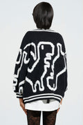ABSTRACT LOVER OVERSIZED CARDIGAN IN BLACK WHITE