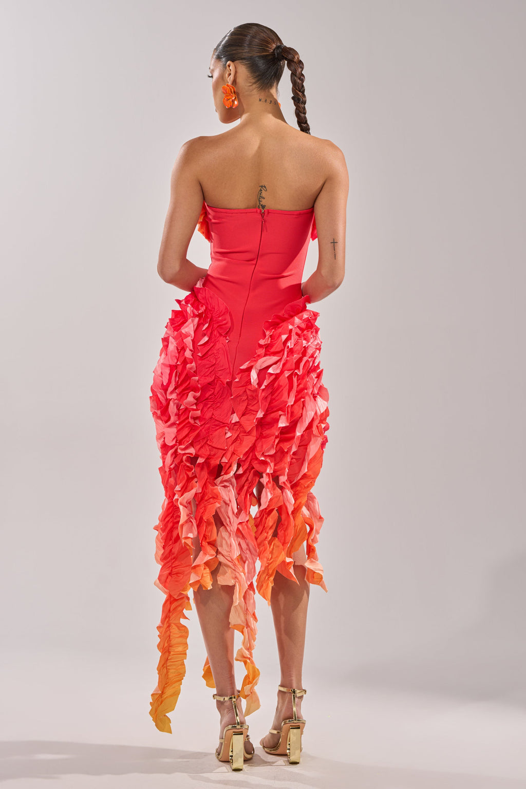 CITY LIGHTS RUFFLE MAXI DRESS IN RED OMBRE