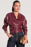 DYLAN FAUX LEATHER WRAP FRONT BLOUSE