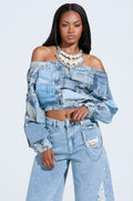LEILA DENIM PATCHWORK SWEATSHIRT