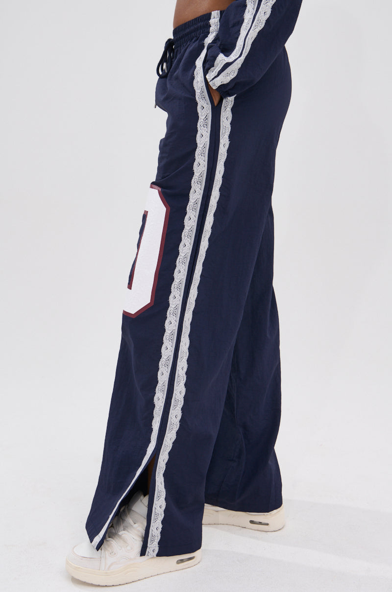 LACE TRIM NYLON TRACK PANT