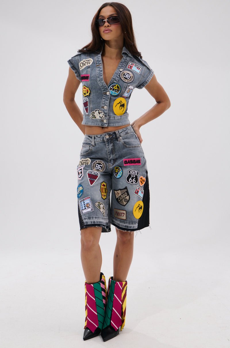 VINTAGE DENIM BLOUSE WITH PATCHES