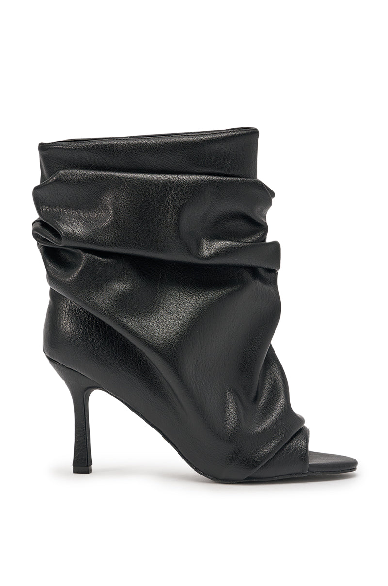 AZALEA WANG APEX BLACK SLOUCHY OPEN TOE BOOTIE