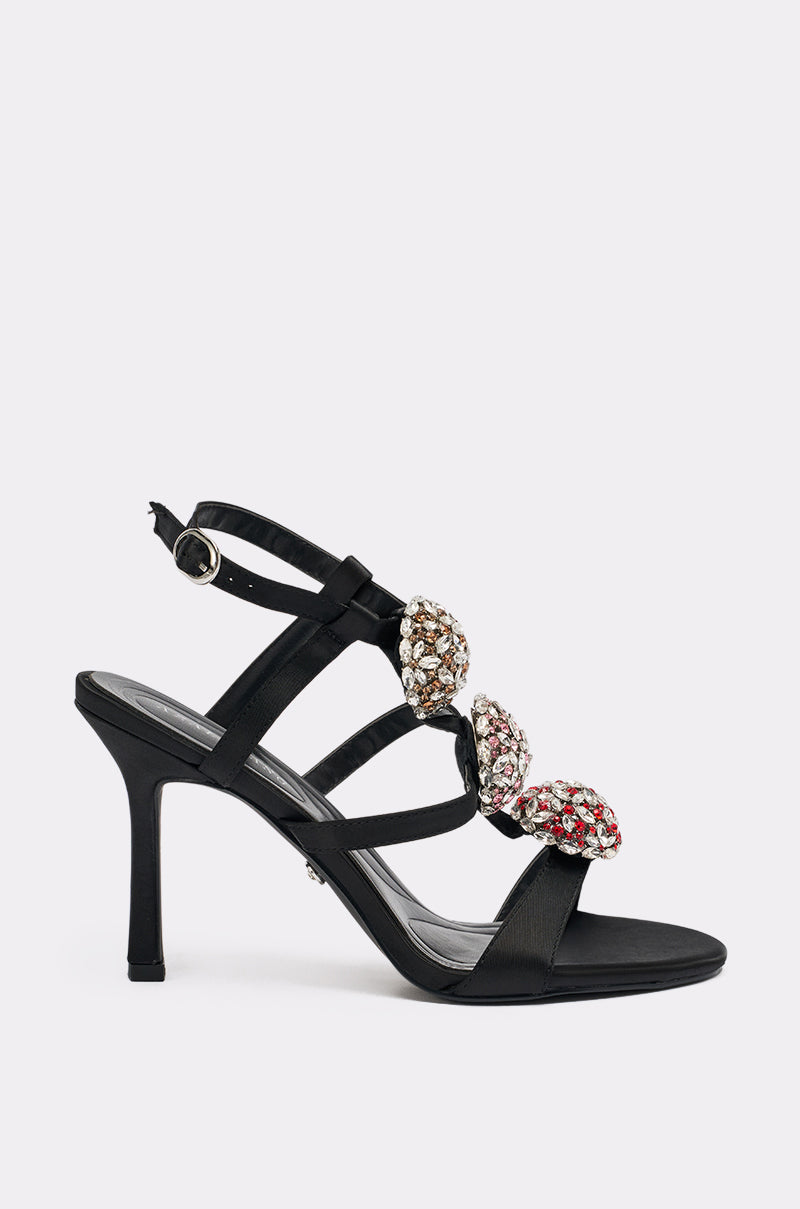 AZALEA WANG BEST BLACK RHINESTONE EMBELLISHED STILETTO SANDAL