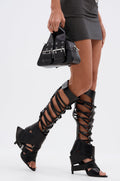 AZALEA WANG BLACKBIRD BLACK PU STILETTO GLADIATOR SANDAL