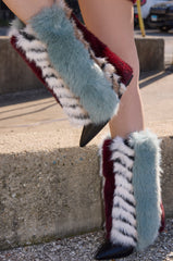 AZALEA WANG BRIASH BLUE MULTI FUR HIDDEN WEDGE BOOTIE