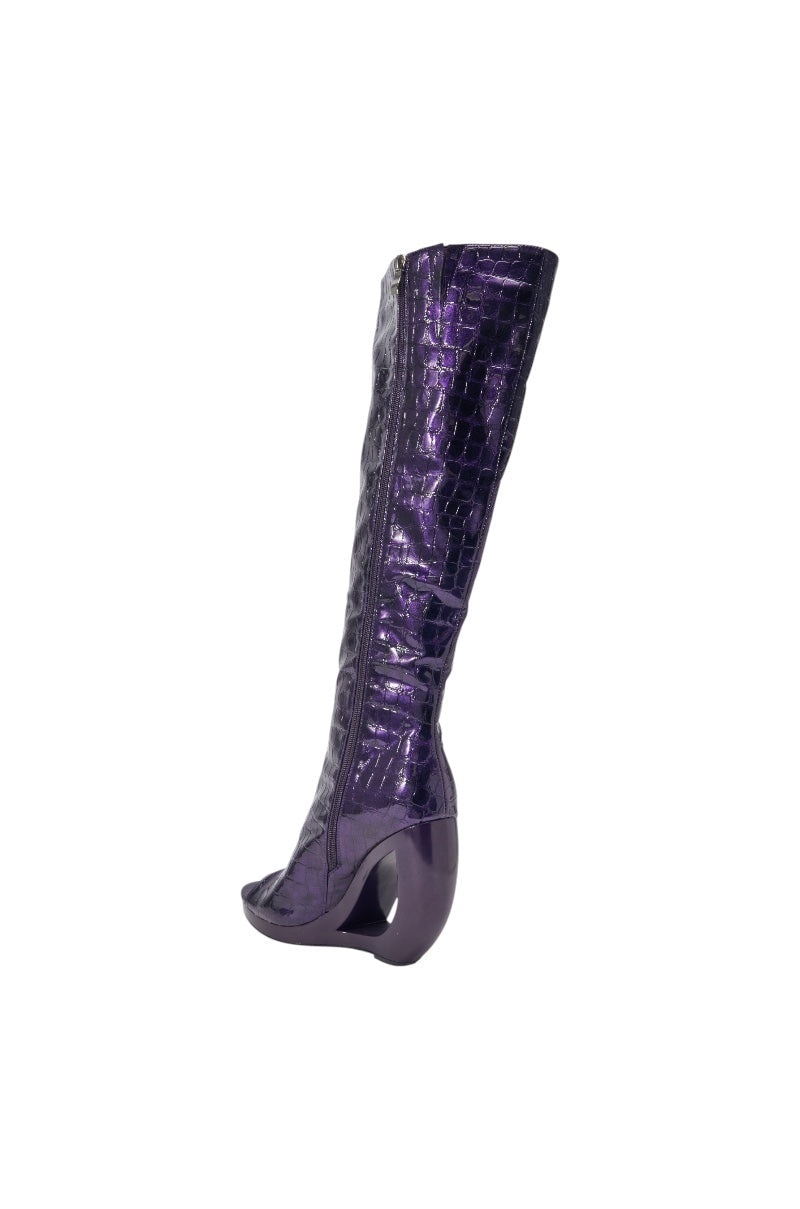 AZALEA WANG CAMILLA PURPLE NOIR CROC OPEN TOE WEDGE BOOT
