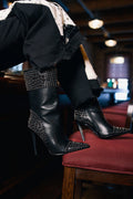 AZALEA WANG CRESSINDA BLACK GUNMETAL DOME STUD STILETTO BOOTIE