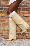 AZALEA WANG DOUBLE FLY BEIGE CHUNKY BOOT