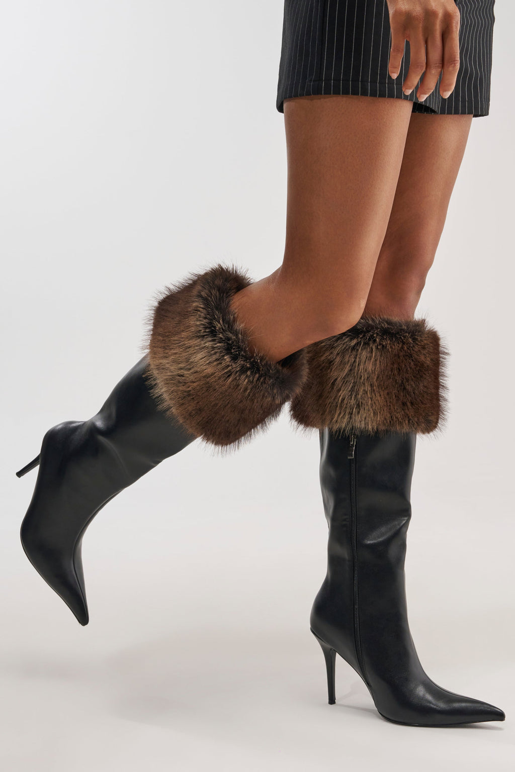 AZALEA WANG DOVE BLACK FUR TOPLINE BOOT