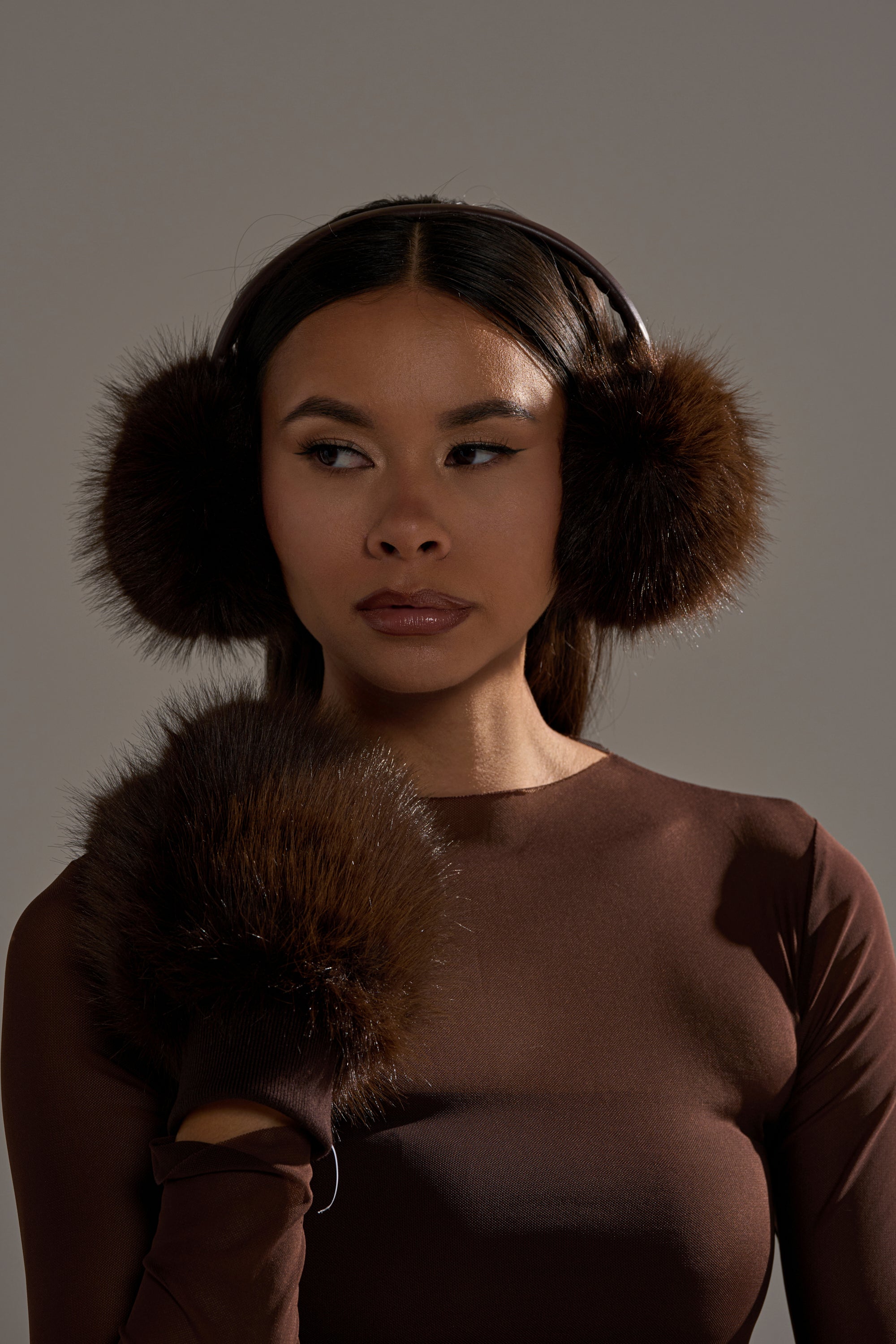 DARK CHOCOLATE FAUX FUR EARMUFFS