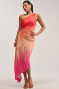 WILD CARD ONE SHOULDER OMBRE MIDI DRESS IN PINK